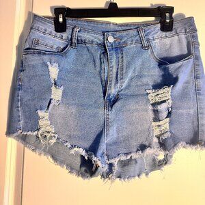 SHEIN Size 1XL Raw Hem Ripped Denim Shorts
